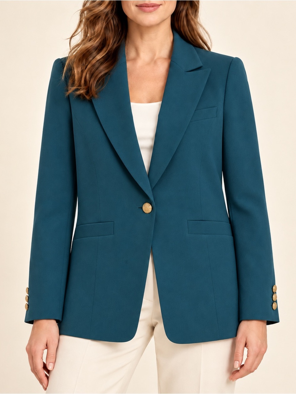 Talbots Teal Blue Gold Button Longline Blazer Women’s Size 4